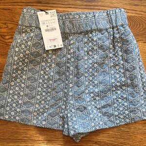 Zara Blue and White High Waist Geometric Shorts